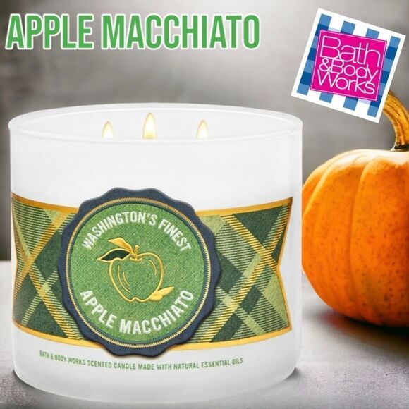 Bath and Body Works Apple Macchiato 3 Wick candle - Picture 1 of 5